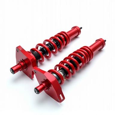 Ein rotes Gewindefahrwerk (Coilover).